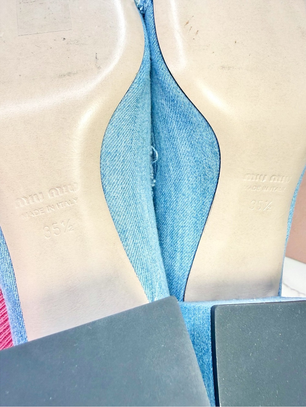 Miu Miu Decollette Denim Mary Jane Block Heels with Pearl Chain - Picture 7 of 15
